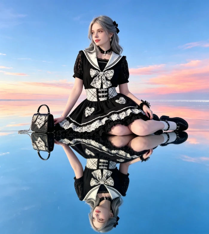 

Summer Original Japanese Style Mass-produced Subculture Sailor Collar Casual Suit Two-dimensional Shirt and Skirt Two-piece Set