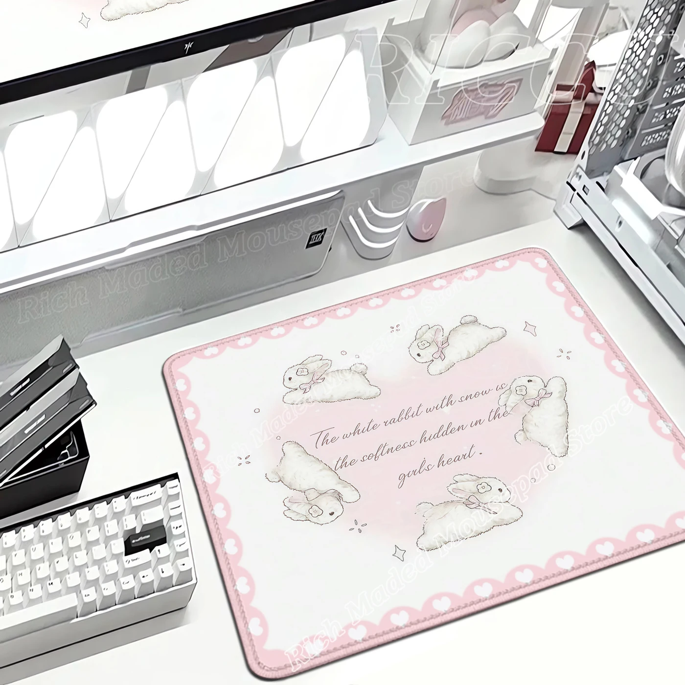 

Cute Pink Rabbit Mouse Pad Love Pattern Office Computer Keyboard Mousepad Gamer Small Table Mat tapis de souris pc accessories