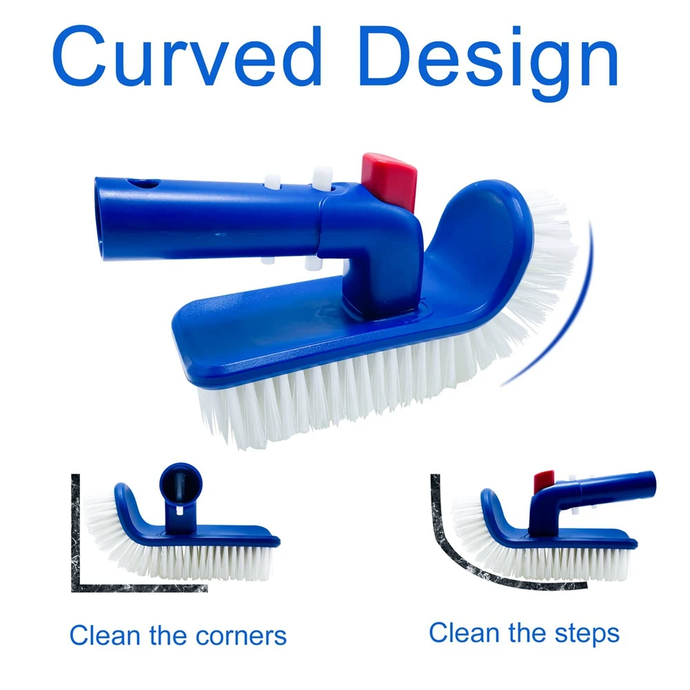 Pool Brush for Step & Corner, Rotatable Hand Scrub Brush with Fine Bristles for Cleaning Swimming Pools