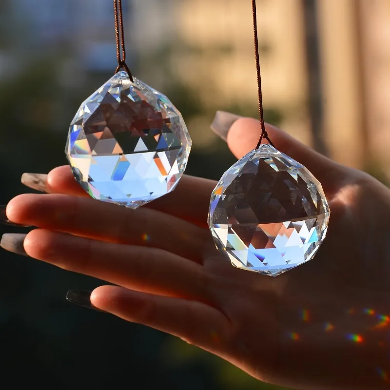 40mm Crystal Glass Prism Balls, Hanging Sun Catchers for Window Decoration, Rainbow Makers for Home Garden Room Decor