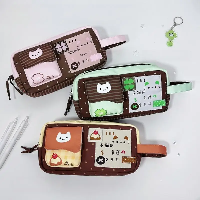 Multi Compartment Wear Resistant Canvas Pencil Pouch Lightweight Student Storage Bag For Study
