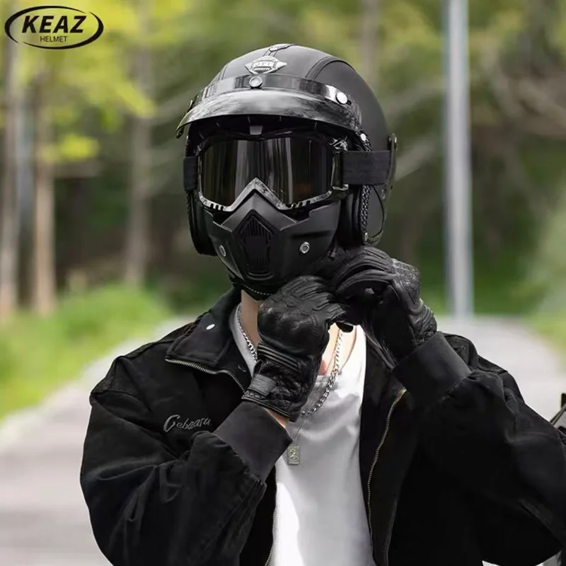 

Vintage Black 3/4 Open-Face Motorcycle Helmet with High Quality Mask and Comfortable Lining for Men Women Commuting All Seasons