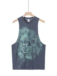 025 Summer fitness Tank Top Men Fashio Comfortable Printed Loose tops Retro Style Sports Leisure Sleeveless vest Men sportswear