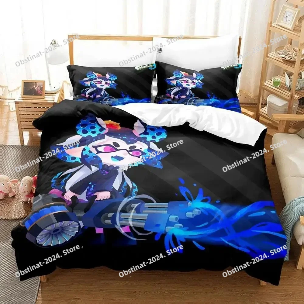 

Kawaii Game Splatoon 3 Bedding Set Single Twin Full Queen King Size Bed Set Adult Kid Bedroom Duvet Cover Sets Bed Sheet Set
