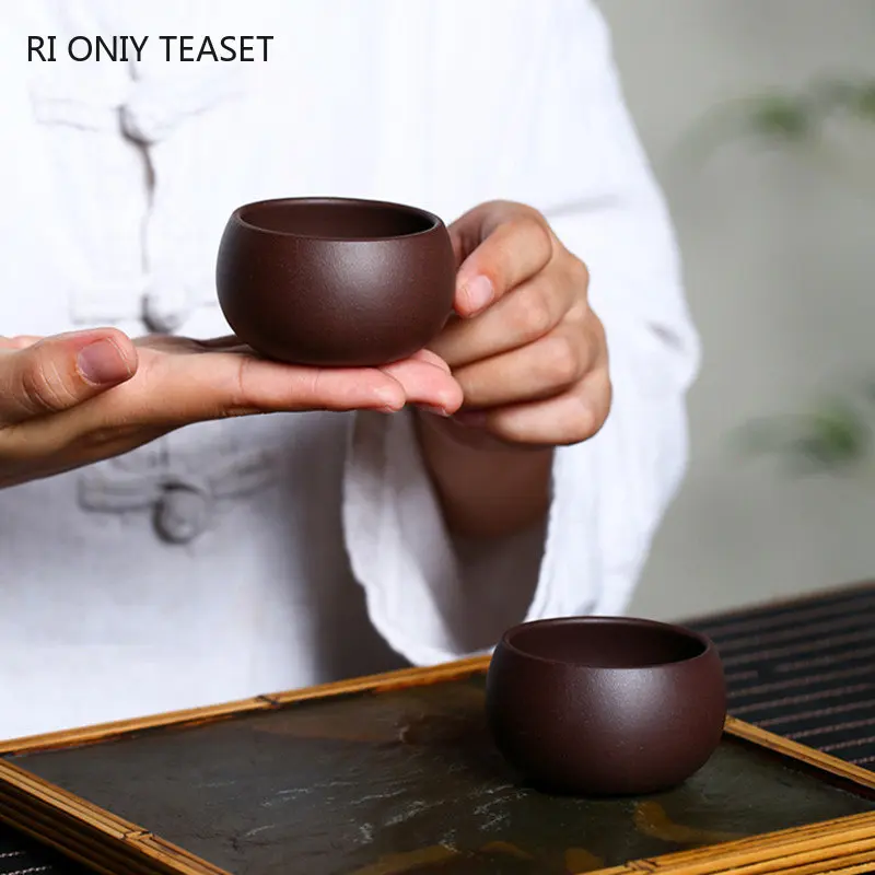 2 Pcs/set Chinese Yixing Purple Clay Teacup Travel Cup Handmade Tea Bowl Master Tea Cup Customized Tea Set Accessories 65ml