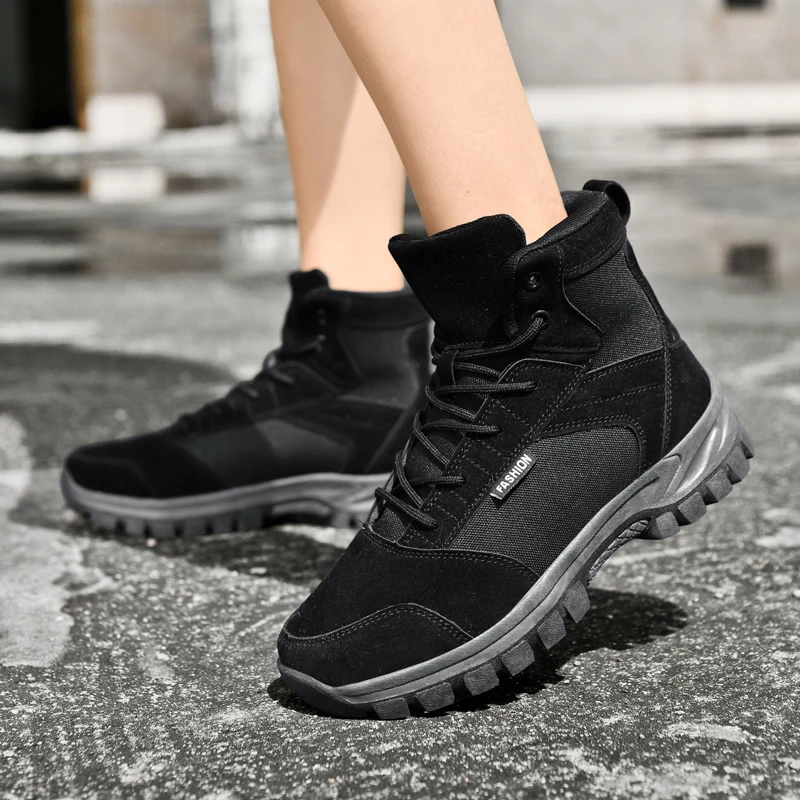 عالية الجودة الرجال حذاء للسير مسافات طويلة الشتاء في الهواء الطلق الأحذية الدانتيل متابعة عدم الانزلاق الرياضة أحذية الرحلات غير رسمية رجل الجلد المدبوغ أحذية دافئة