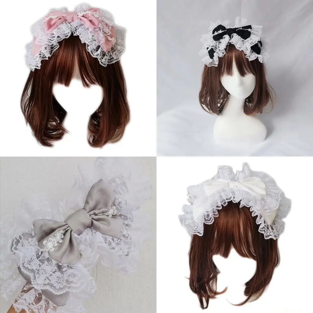 

31BF кружевная многослойная повязка на голову с бантом, головной убор для косплея, милая повязка для волос с рюшами