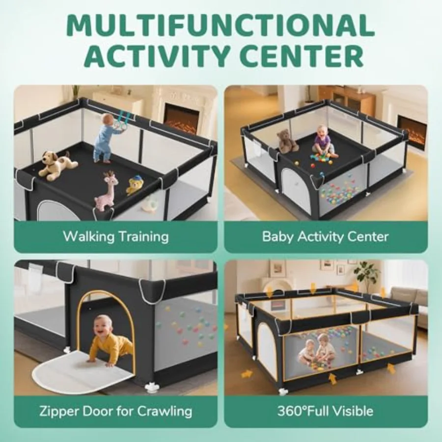 Kojec dla niemowląt i małych dzieci 71x59 cali - Bardzo duży kojec do zabawy dla dzieci do użytku wewnątrz i na zewnątrz z miękką, oddychającą siatką i zewnętrznym otwartym przegrodą.