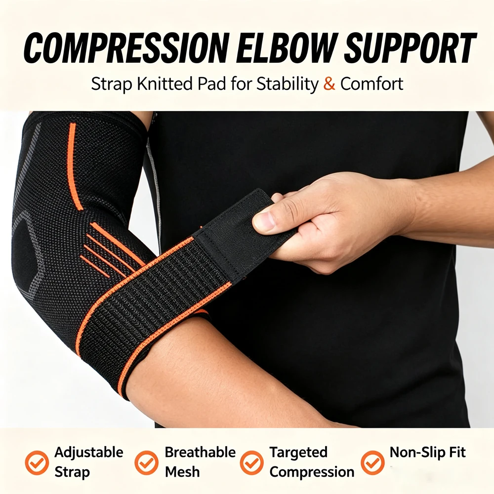 1PC Elbow Support Brace for Men Women,Breathable Compression Sleeve for Tennis Elbow Golf ,Adjustable Arm Band for Weightlifting view 5