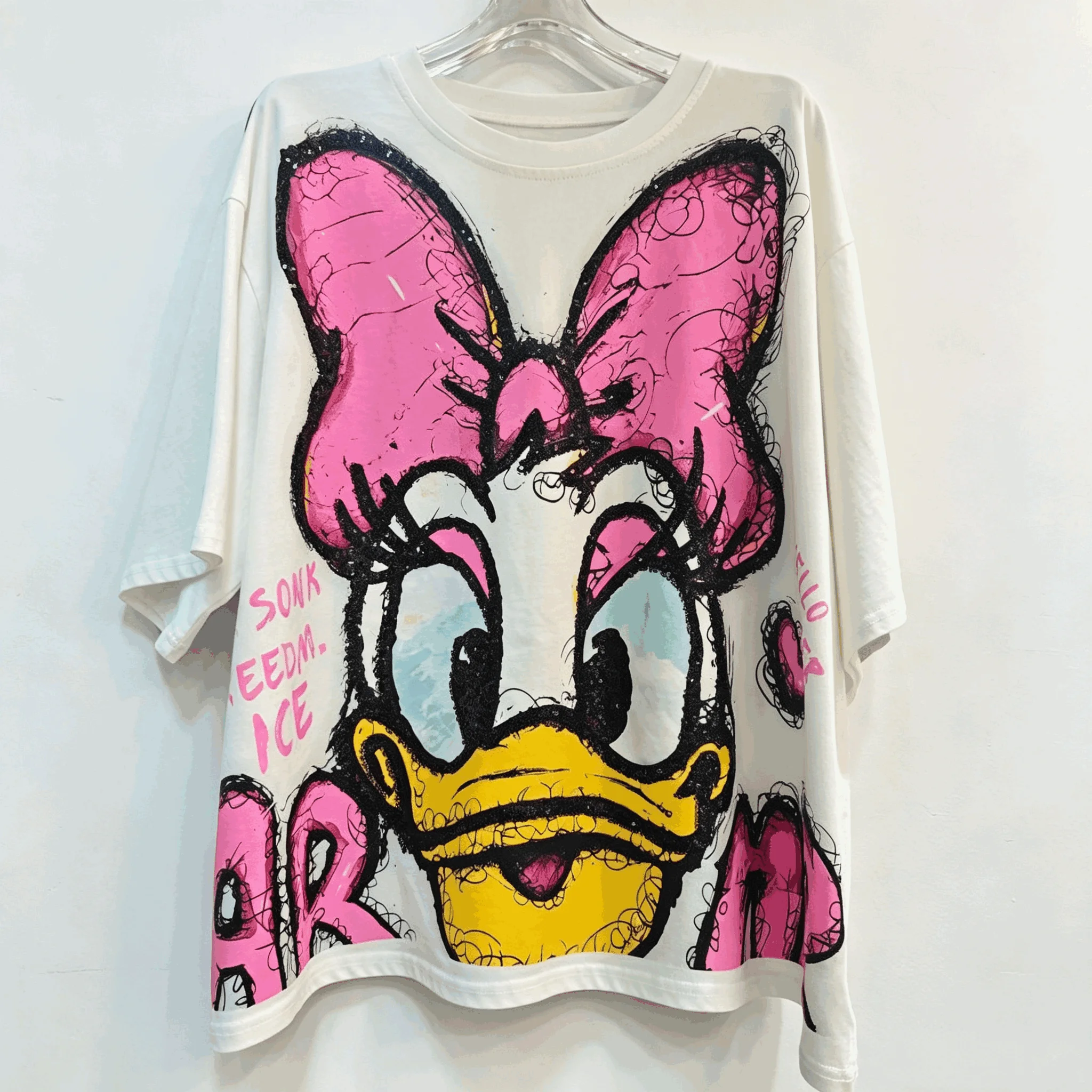 European and American trendy brand new women's T-shirt short sleeved loose cartoon printed heavy sequin embroidered top A11
