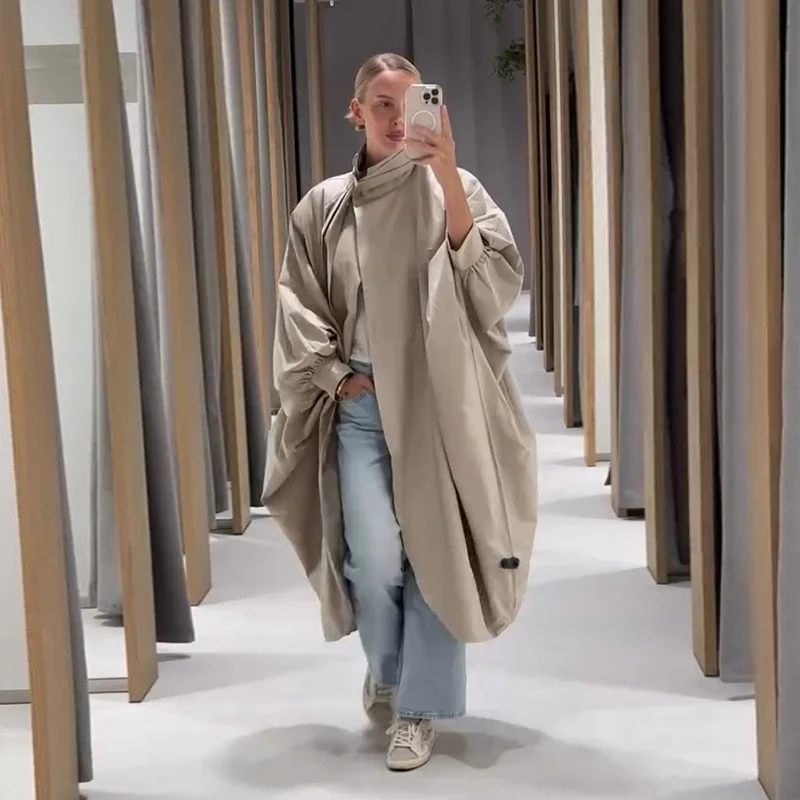 Damen-Windbreaker mit Kordelzug, tailliertem Schnitt, elastischen Ärmelbündchen, kurzem Trenchcoat, Rüschensaum, kurzer Bomberjacke, Streetwear-Oberbekleidung – Detail 18