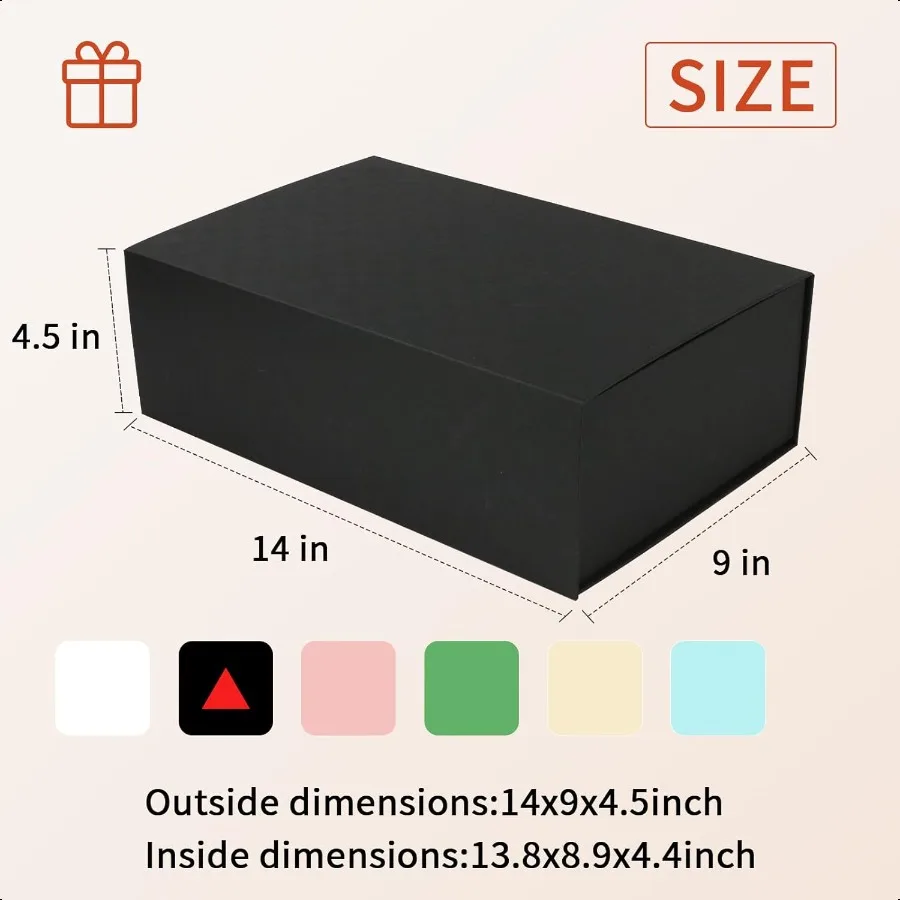 Grande confezione regalo nera14x9x4,5 polliciCofole regalo con chiusura magnetica, coperchio, nastro e scatola regalo per carte per compleanni, San Valentino Da