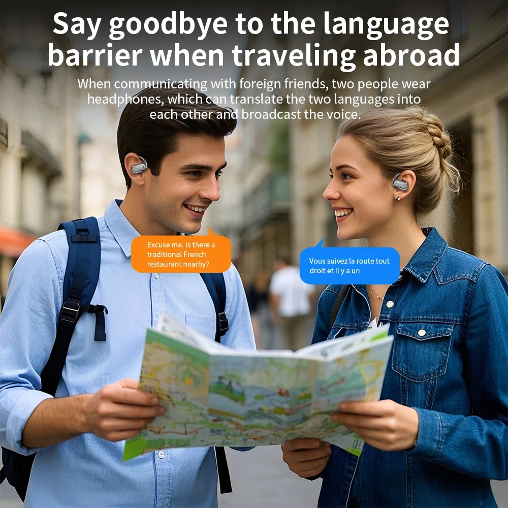 2026 AI Real-Time Translation Headset 144 Languages LED Power Display Type-C Portable Multilingual Communication Headset