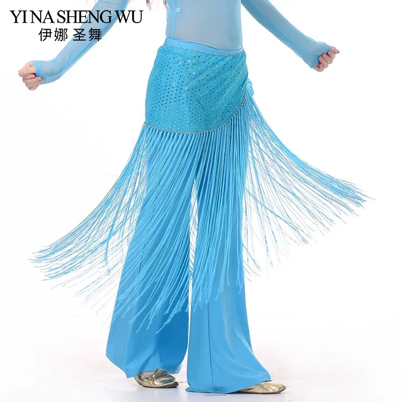 

Новые стильные костюмы для танца живота: сетчатые платки с пайетками и длинными бахромами для женщин, оптовые пояса для танца живота, платки на бедра