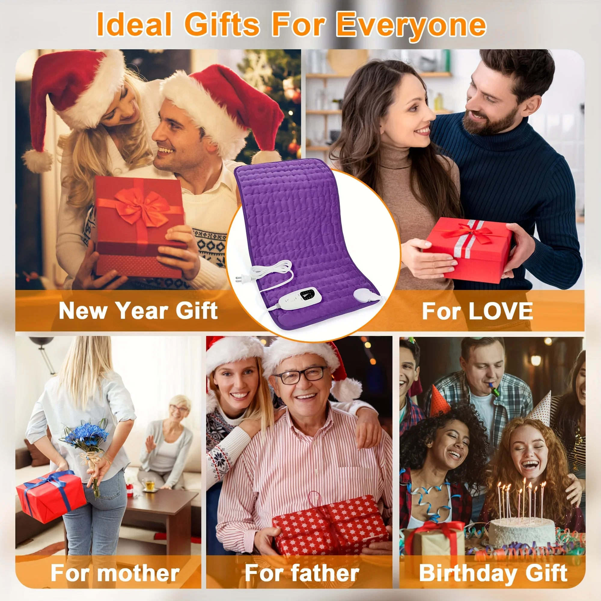 قطعة واحدة من وسادة التدفئة الكهربائية مقاس 24 × 12 بوصة - 6 مستويات للحرارة، تسخين سريع يصل إلى 140 ° F، إيقاف تلقائي 2H، تخفيف ساق الشتاء، هدية عيد الميلاد