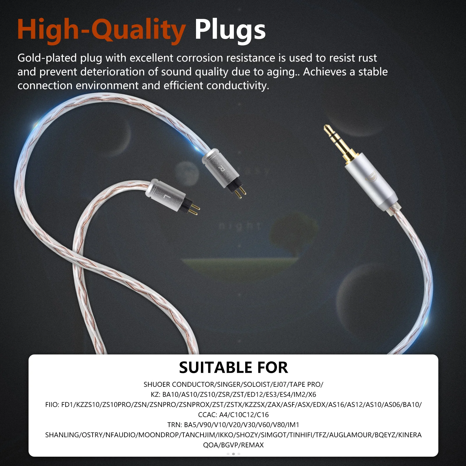 OKCSC 0.78 2 PIN Earphones Cable for TFZ/UE18/JH13 JH16 W4R Upgrade Silver Plated HiFi Audio Cable with 2.5/3.5/4.4/type-c Plug