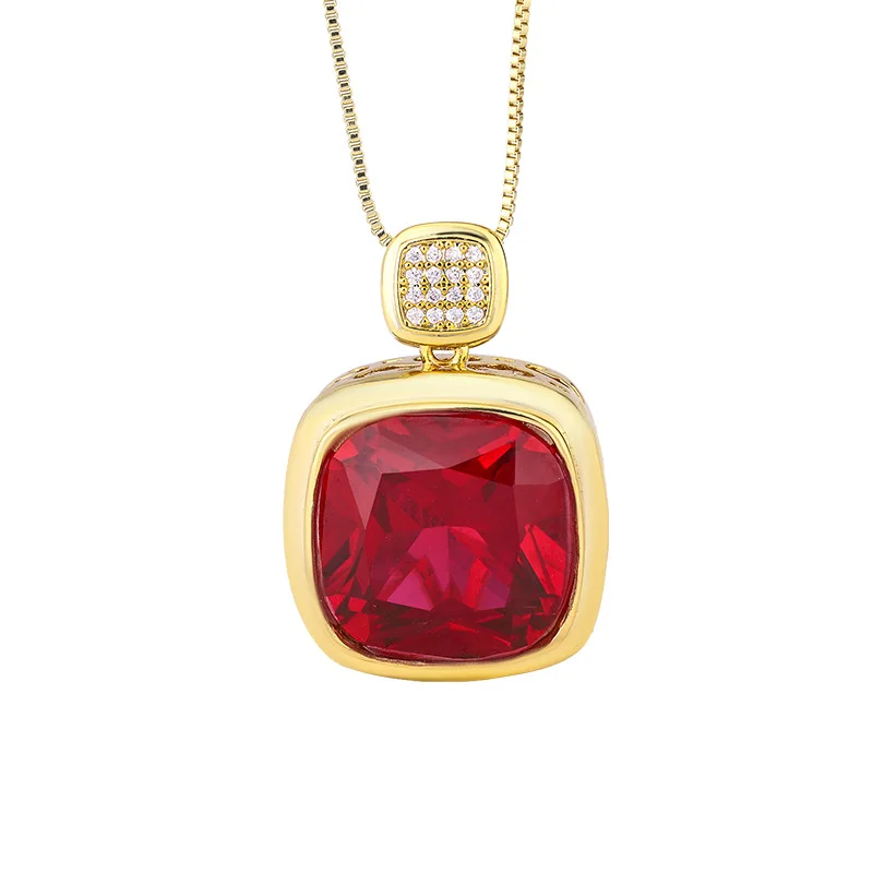 New Jewelry Red Corundum Gold Vintage Exquisite Pendant Necklace Main Stone 16*16