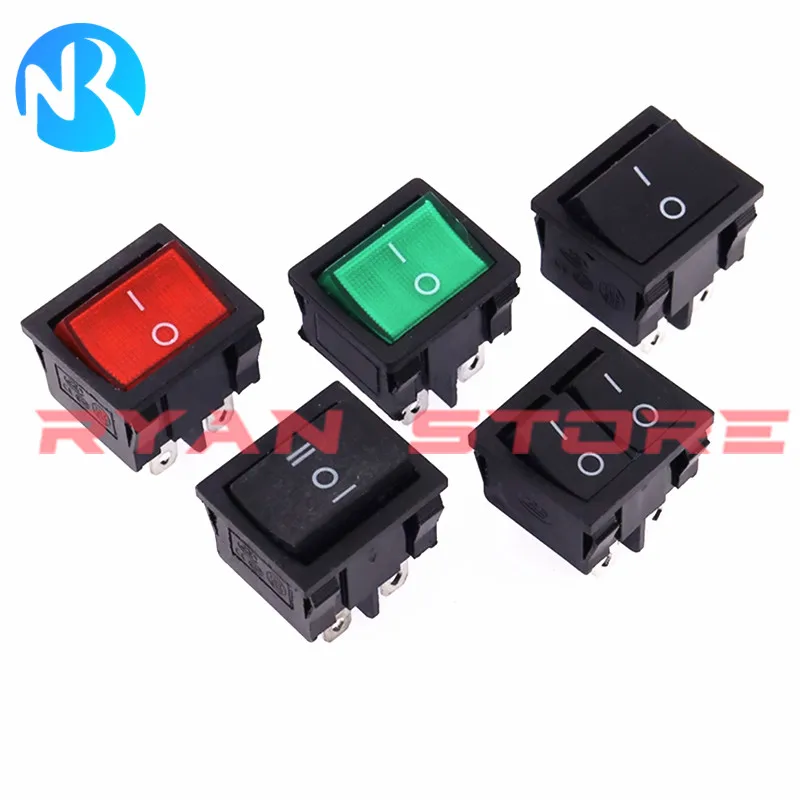 2PCS KCD5 21*24MM Power Button Rocker Switch 4/6Pin 2/3Position 15A/250VAC ON-OFF ON-OFF-ON 21X24MM With LED Light