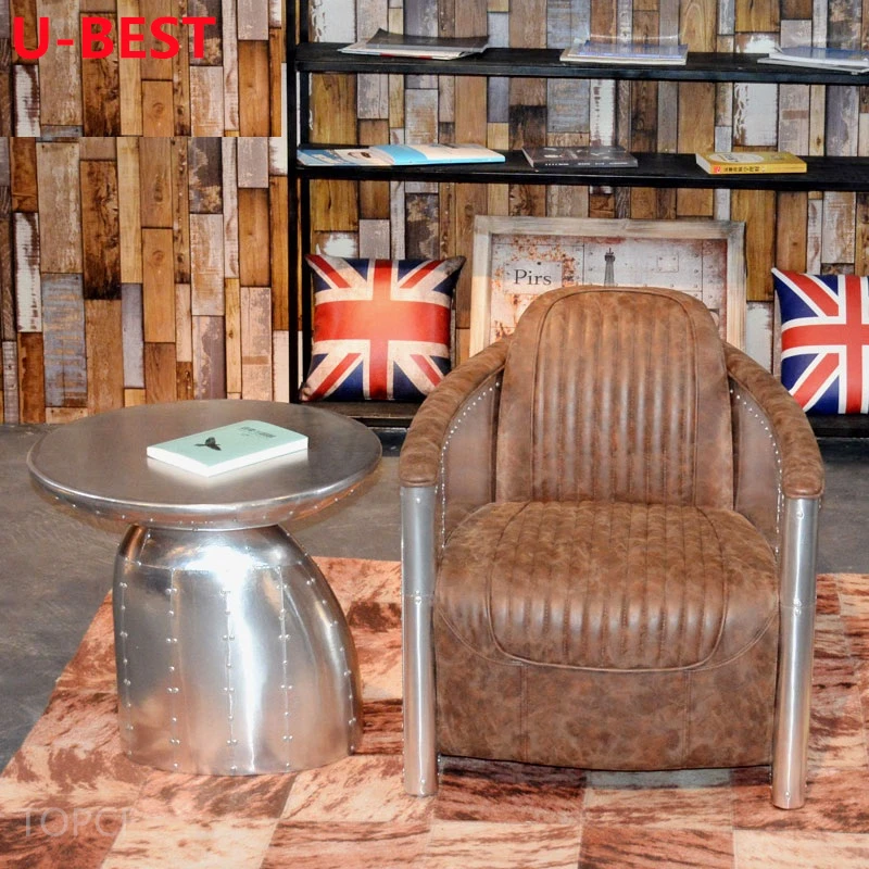 U-Best Loft Industrial Retro Antique Armchair Vintage Aluminium Aviator Tomcat Chair Display Furniture Blunts Cigar