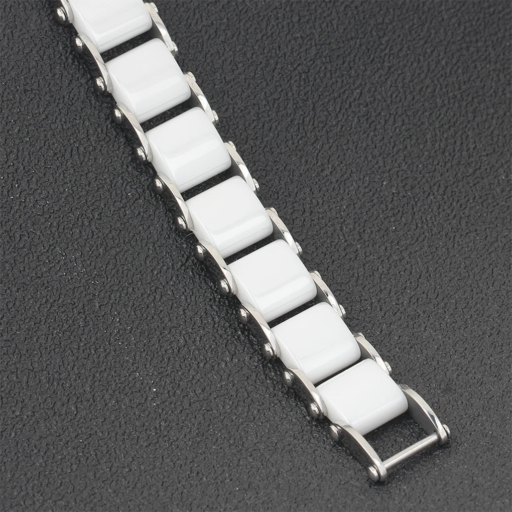 White Black Ceramic Bracelet Stainless Steel Chain Link Bangles Simple Style Fashion Accessory Bangle with Buckle