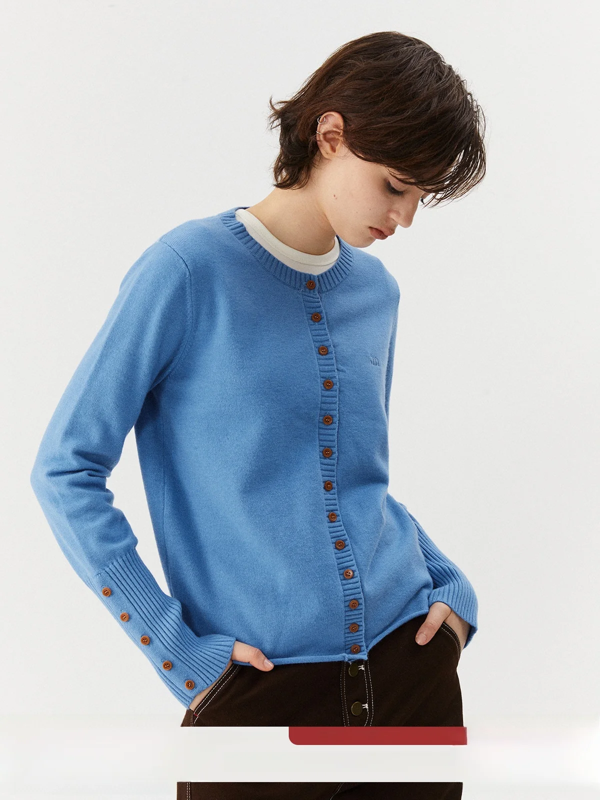 

INRM Long Sleeve T-Shirt Women's Slim Fit round Neck Button up Top Casual Comfortable Spring Fashion Waist Cinching