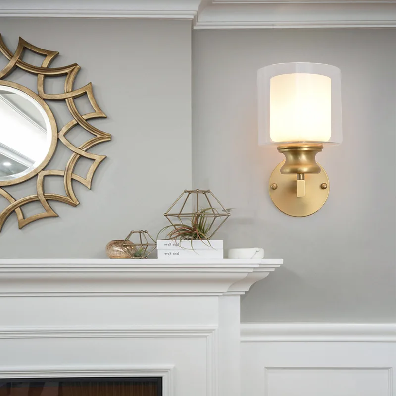 Simple All-copper Nordic Creative Double-layer Lampshade Bedroom Bedside Light Corridor Aisle Lighting Decorative Wall Lamp