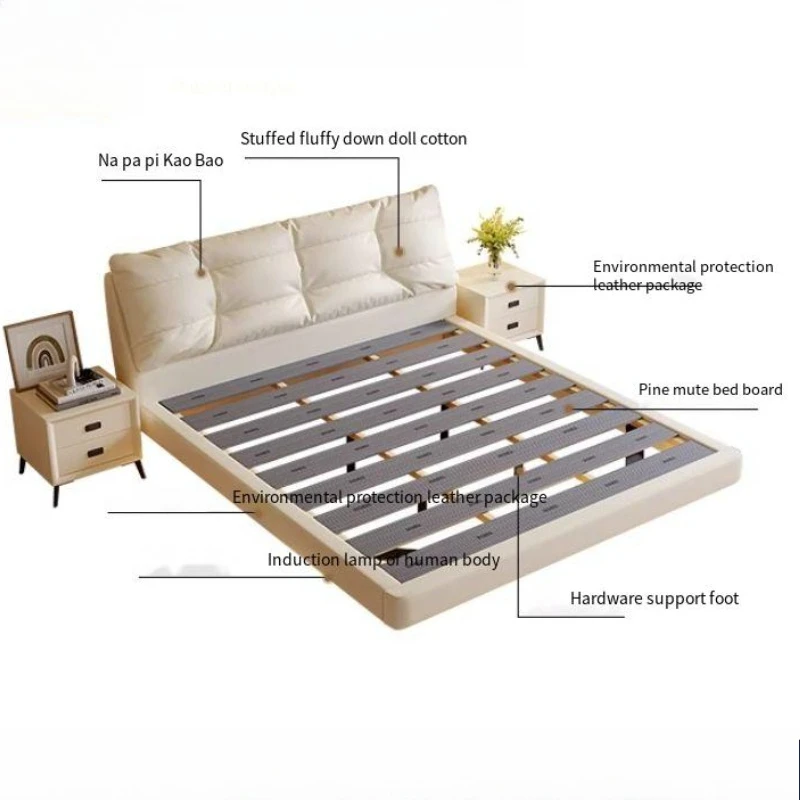 180x200cm Frame Luxury Suspended Bed Full Headboard Soft Pack Bed 2 People House Twin Queen Wooden Bedroom Furniture