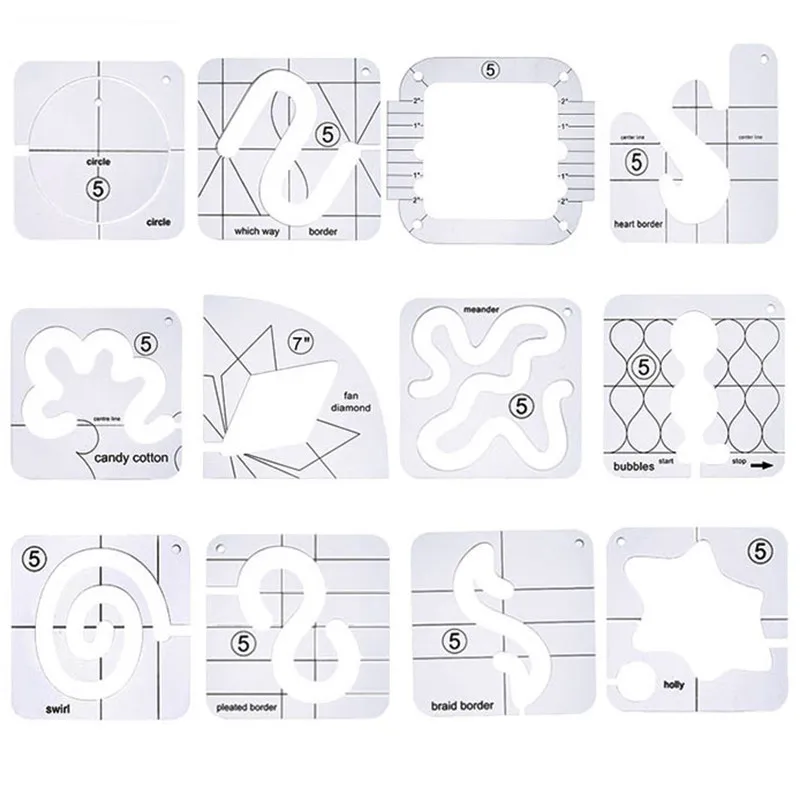 13Type Quilting Template Free Motion Ruler Acrylic Quilting Template Transparent Frames Sewing Ruler for Domestic Sewing Machine