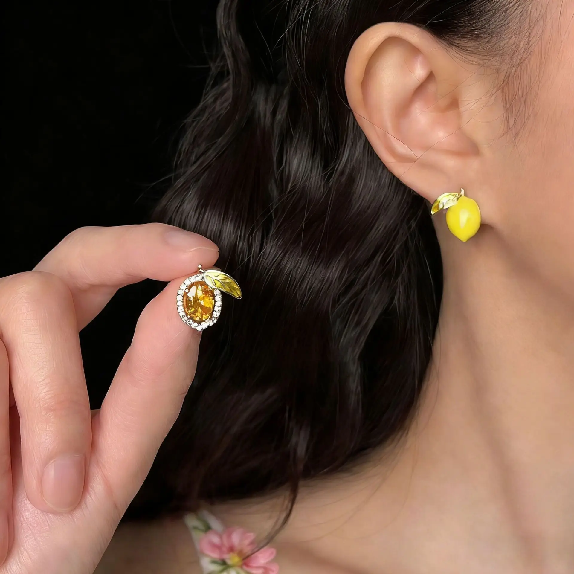 Summer Fashion Fruit Zircon Stud Earrings for Women Drip Glaze Asymmetric Cute Fruit Stud Earrings Party Jewelry Gfit