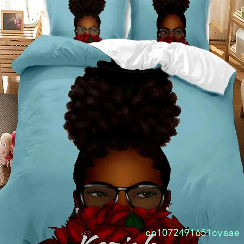 African American Black Girl Duvet Cover Set,Black Girl Magic Bedding Set,3D Comforter Cover,Birthday Gift For Black Women Girls 2