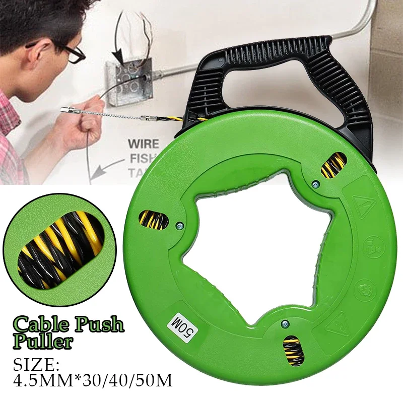 Extrator de Cabo Elétrico para Fita de Peixe Reel Extrator Conduit Duct Rodder Portátil Não-condutor Fio Rápido Puxando Ferramenta 30 m 40 m 50m 45 mm