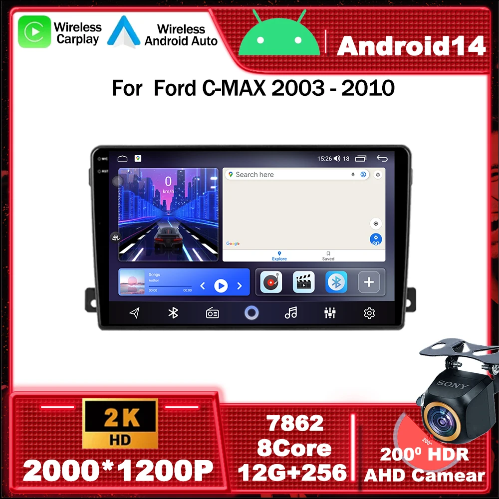 

Android 14 Car Radio Multimedia Video Player Navigation GPS For Ford C-MAX 2003 - 2010 4G WIFI BT Carplay 2din QLED Screen
