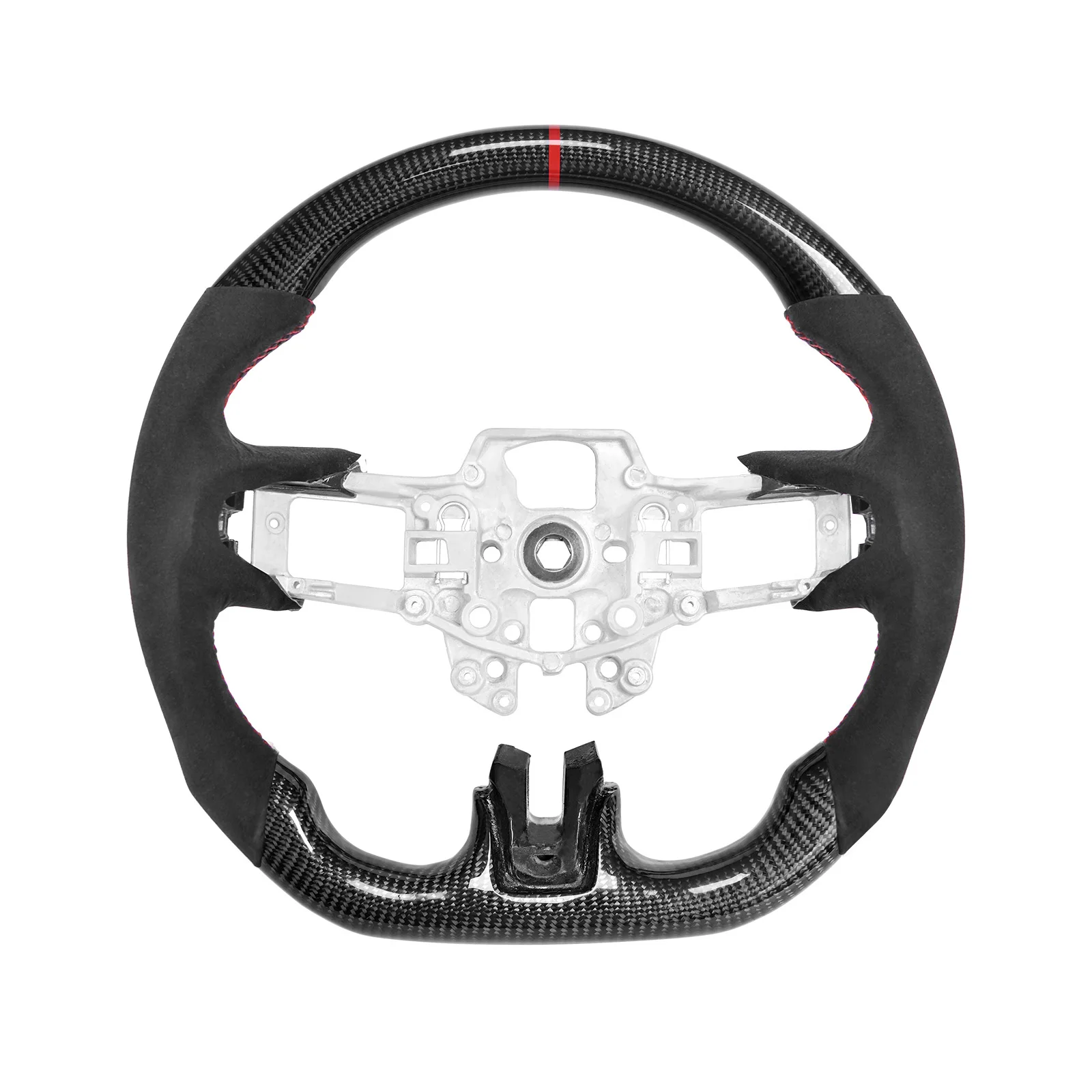. Fiber Steering Wheel D-shape Flat Bottom with Perforated  for Mustang EcoBoost/GT/Shelby GT350/GT350R 2015-2017