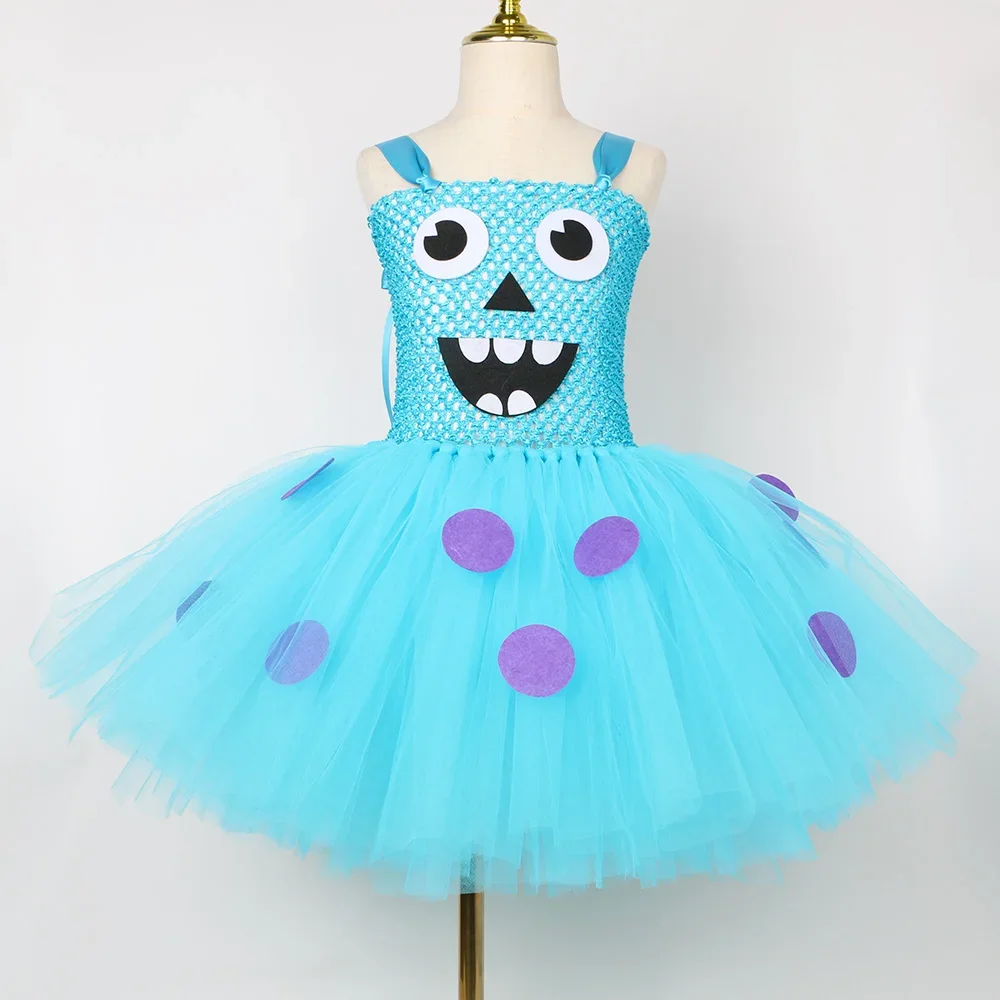 Monsters University Sulley Sullivan Costume Kids Halloween Carnival Party Clothes Girls Blue Monster Cosplay Cartoon Tutu Dress