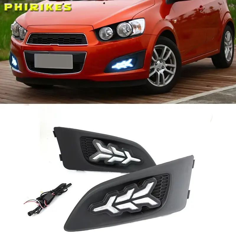 

Led DRL For Chevrolet Chevy AVEO Sonic 2011 2012 2013 Daytime Running Lights Turn Signal Fog Lamp White Yellow Blue Car Accessor
