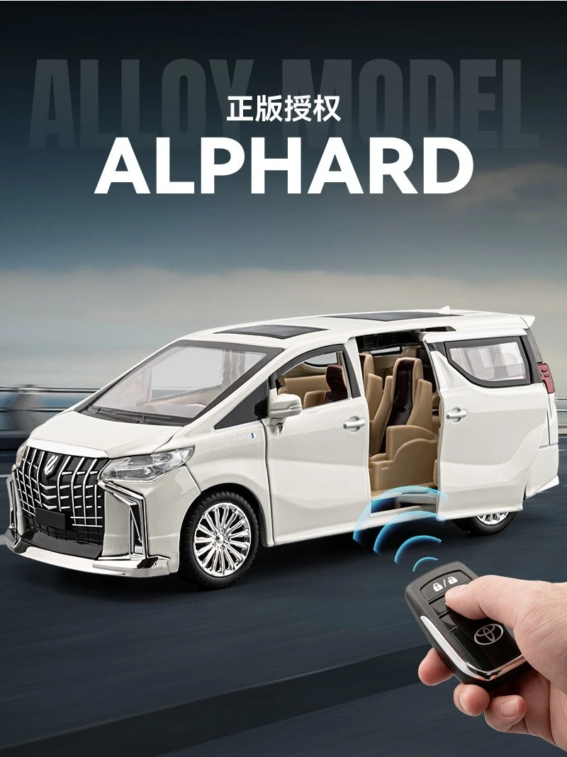 CEHZHI 1:24 Alphard Remote Control Electric Door Sound and Light Pullback Toy Model Ornament Diecast Alloy Car Model Collectible