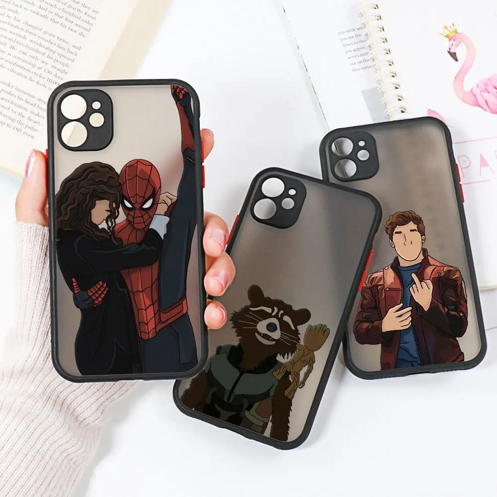 Marvel Avengers Heros Faceless Funda iPhone14 Case For iPhone 15 11 13 14 12 Pro Max Mini X XS SE 7 8 Plus Matte Cover Spiderman