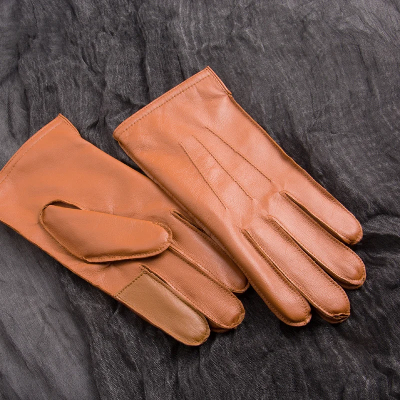 GOURS-guantes de piel auténtica para hombre, manoplas de piel de cabra auténtica para pantalla táctil, forro polar, cálido, suave, para conducir, a