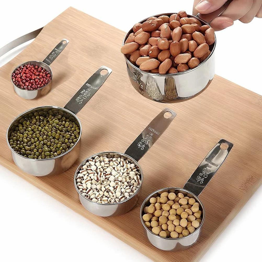 

5Pcs Stainless Steel Measuring Spoons Set Detachable Ring Polished Handles Accurate Engraved Markings Kitchen Baking Cooking