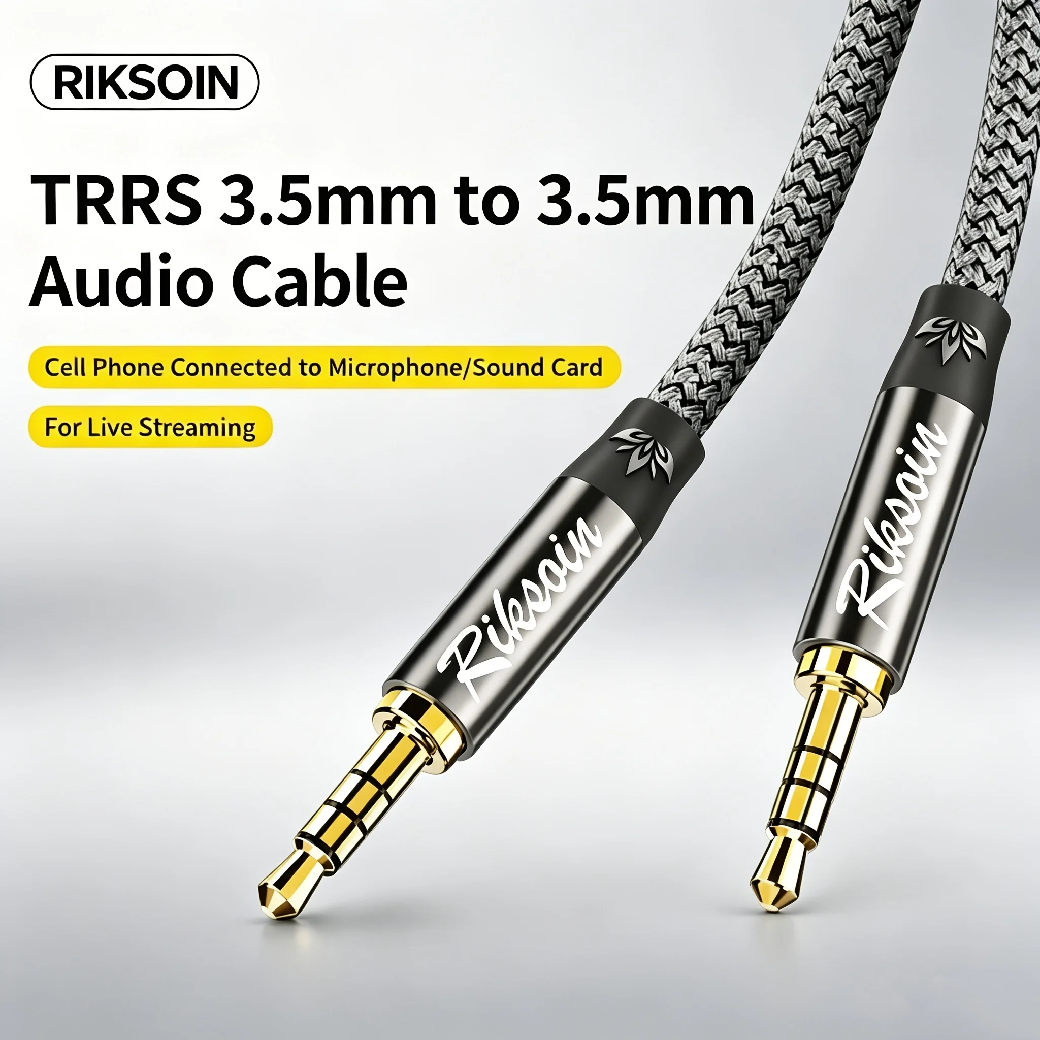 3.5mm 4-Pole Male-to-Male Audio Cable, Hi-Fi Sound Quality, Nylon-Braided, Suitable for Computers, Audio Systems and Speakers