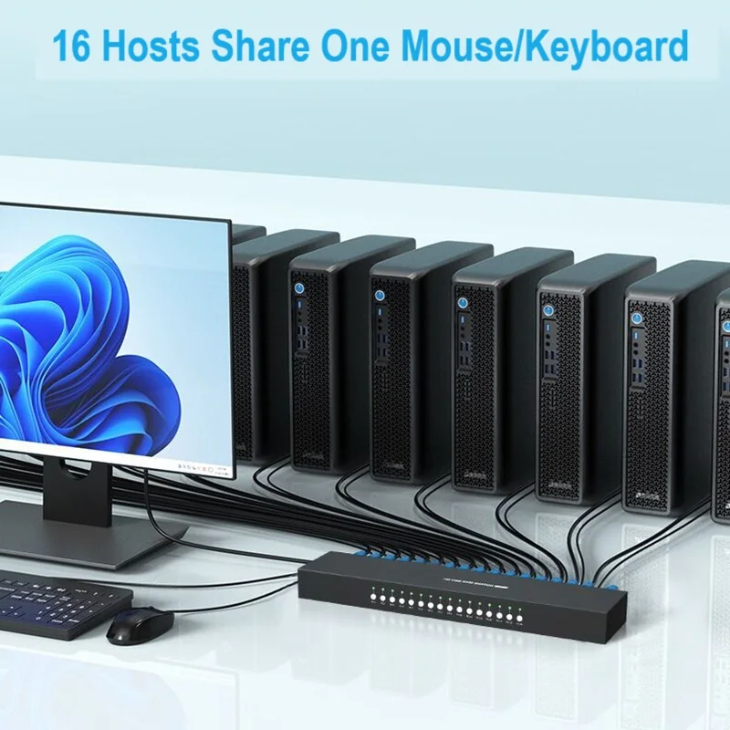 4K HDMI-compatible+USB Type B Switcher KVM Switch 16 port USB Selector 3840x2160 30Hz 16PC to One Monitor KVM Desktop Controller