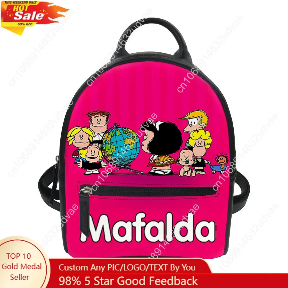 Mafalda Cartoon Backpack Purse Women Schoolbag Personalized Double Shoulder Bag High Quality Mini Daypack Leather Travel Bag