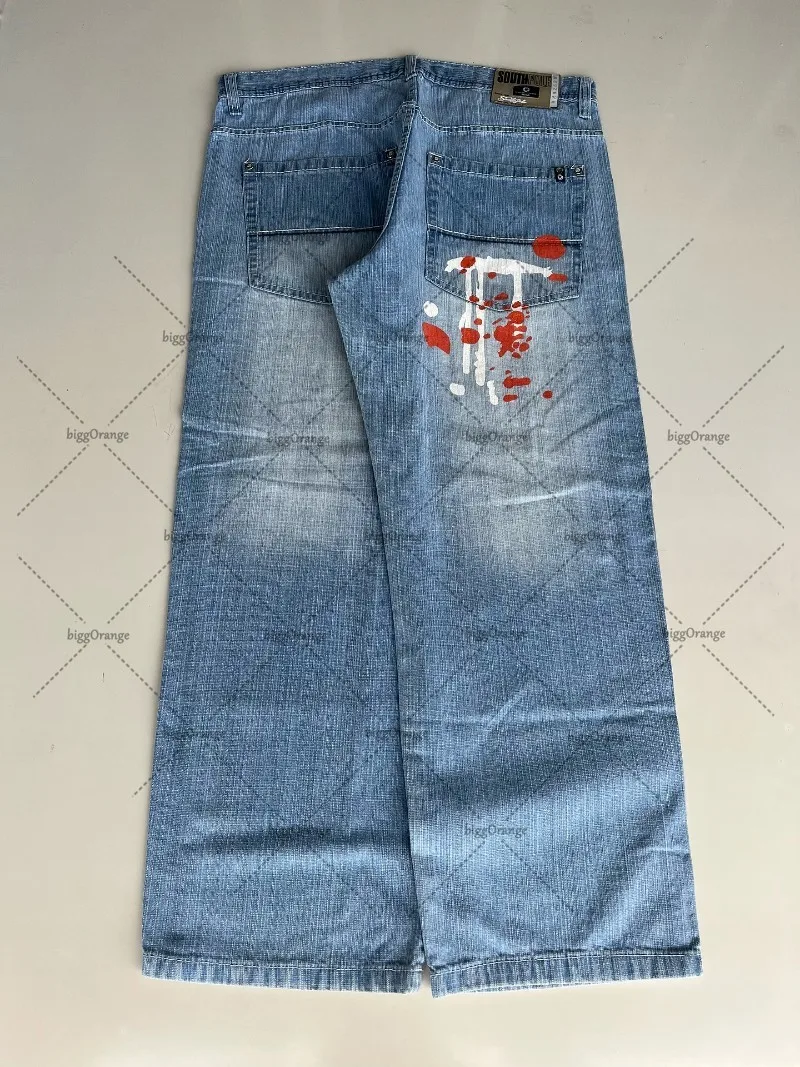 

Harajuku Retro Anime Print Fashion Jeans Men Y2k Gothic Hip-Hop Rock High Waist Washed Oversized Wide Leg Pants Trousers Women