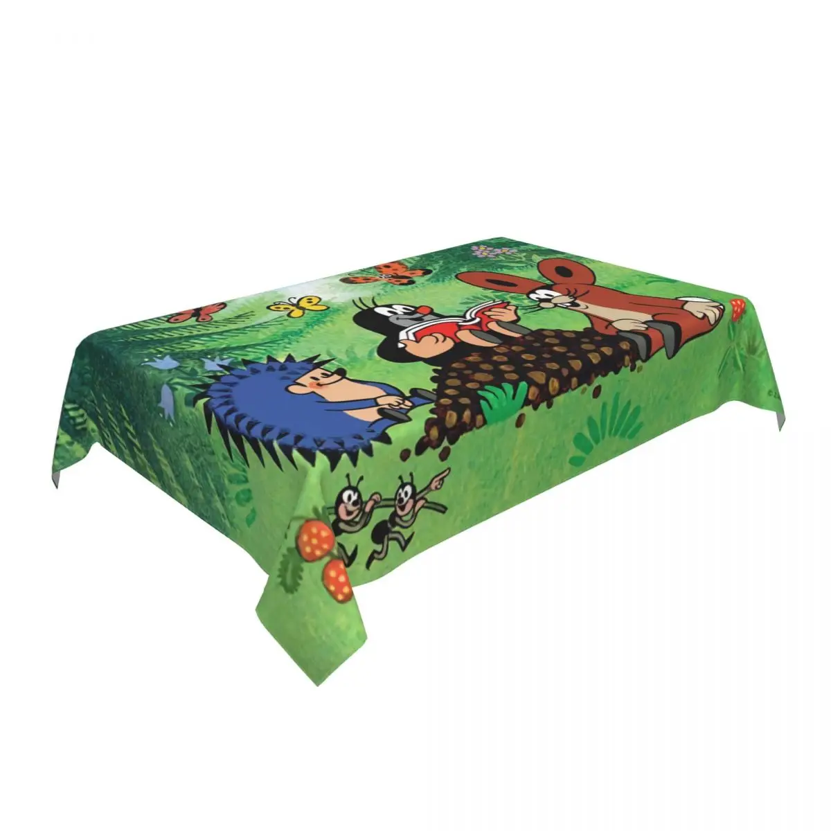 Rectangular Waterproof Oil-Proof Cute Cartoon Mole Tablecloth Backed Edge Table Cover Cartoon Krtek Little Maulwurf Table Cloth