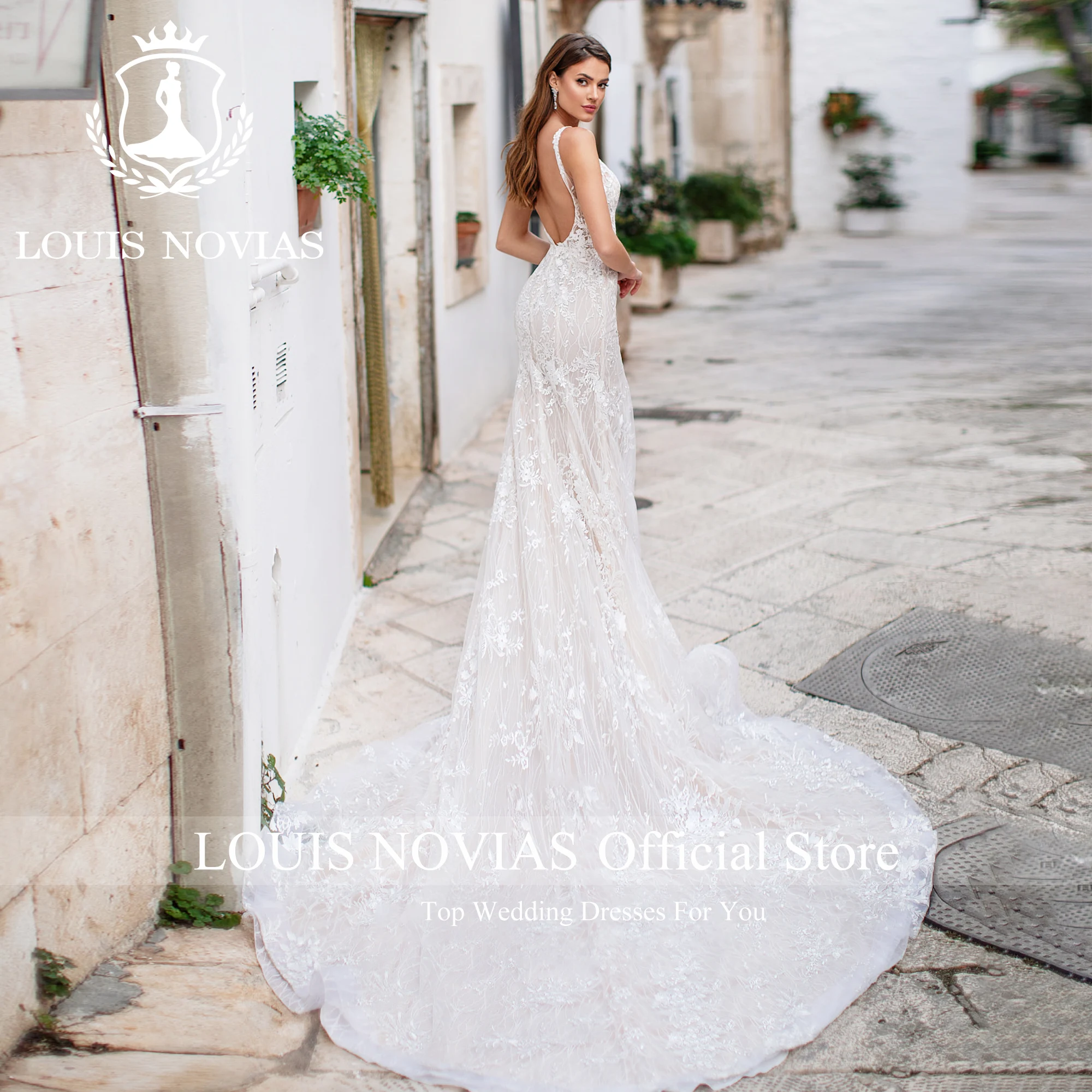 LOUIS NOVIAS Mermaid Wedding Dress 2023 Deep V-neck Spaghetti Straps Court Train Wedding Gown Vestidos Elegantes Para Mujer