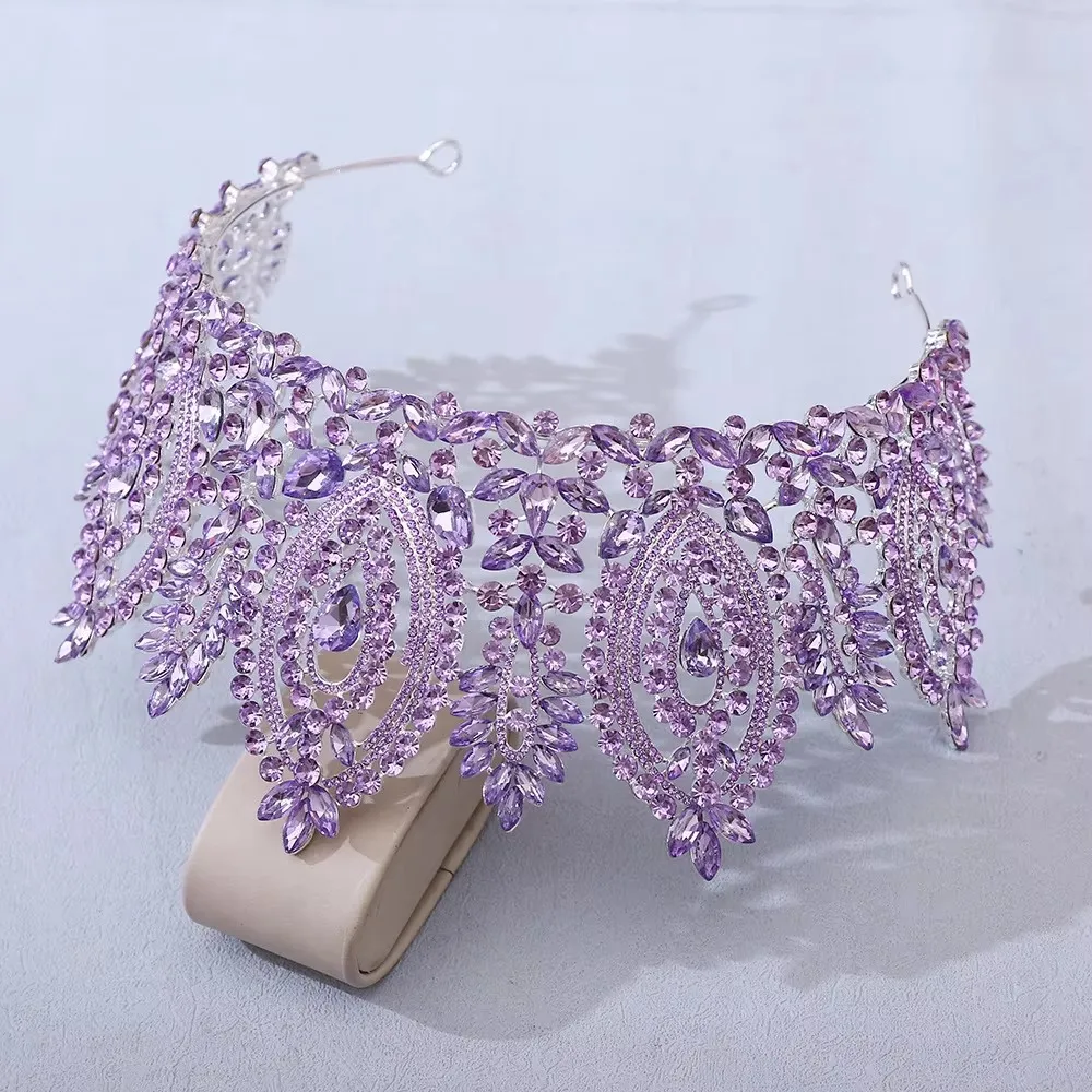 Baroque Wedding Crowns For Queen Crystal Big Bridal Tiara Crown For Pageant Miss Universe Prom Bride Hair Jewelry Headdress