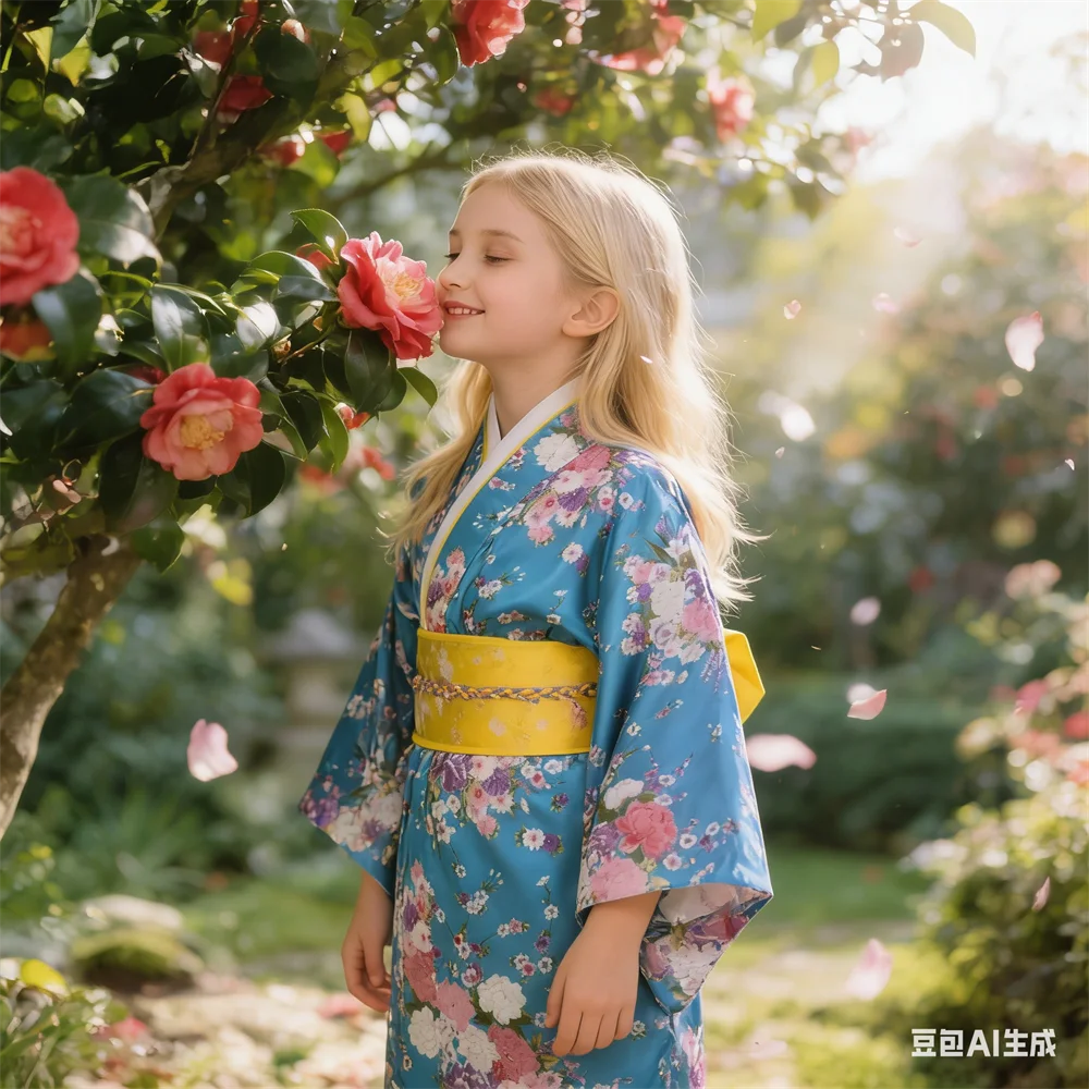 

Yukata Dress Sakura Print Japanese Kimono Bathrobe Sets For Girls' Cosplay School Performances Traditional Haori Holiday Costume