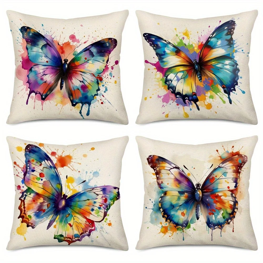 Bright watercolor butterflies Single-sided printing Short plush Suitable living rooms bedrooms sofas (excluding pillow cores)