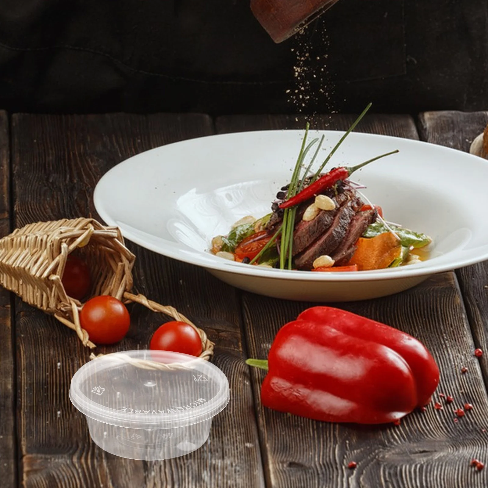 

50Pcs Plastic Sauce Cups Clear Lids Leak Proof Small Containers for Travel Salad Dressing Condiment Snack Box Condiment Box