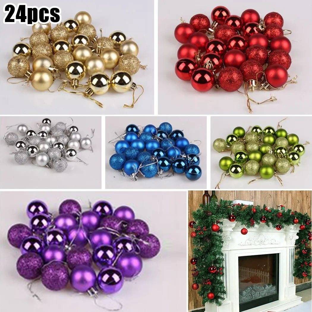 24pcs ลูกบอลคริสต์มาสตกแต่ง 2023 ระยิบระยับ Baubles Xmas Tree แขวนเครื่องประดับสําหรับ Home Merry Party จี้ตกแต่งวันหยุด